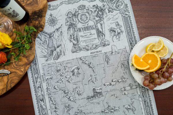 Wyoming State Map Crystal Arrow Jacquard tea towel Black